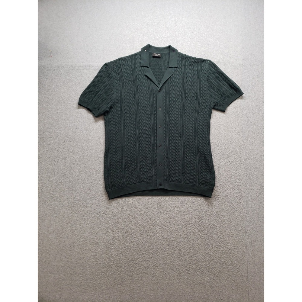 Industrie Men Shirt M Green Knit Short Sleeve Button Up Collared Outdoor Casual